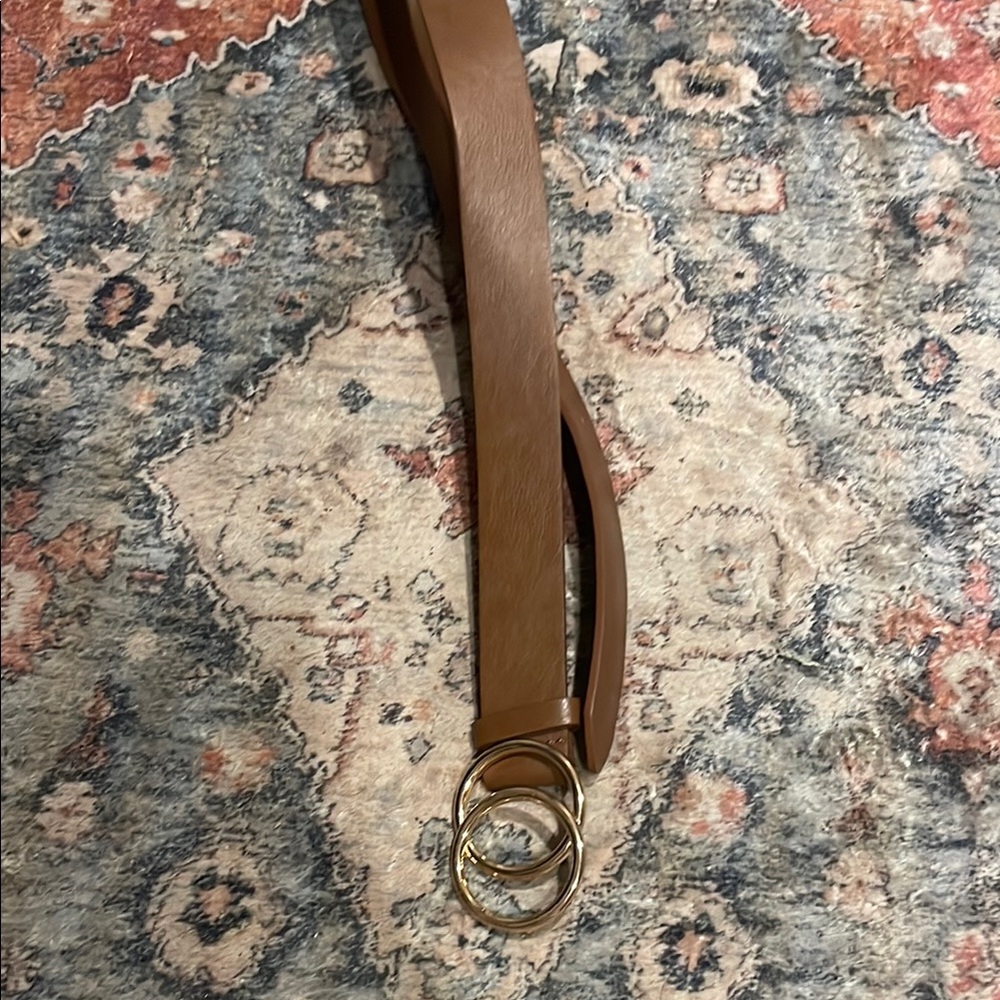Brown Leather Belt with Gold Buckle